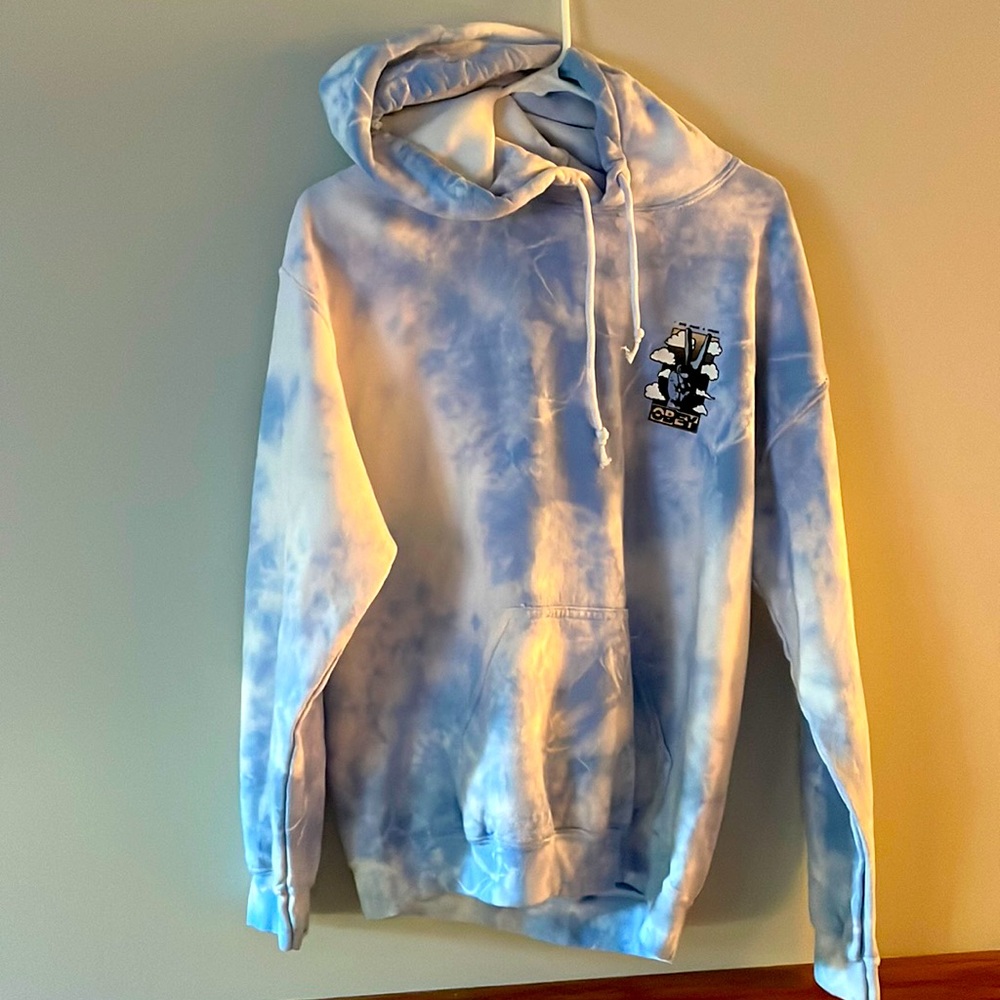 Obey medium blue and white tie-dyed hoodie